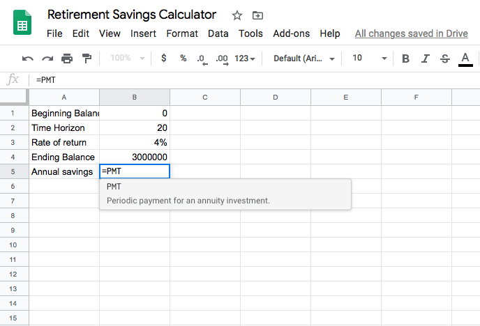 Google sheet solving for PMT