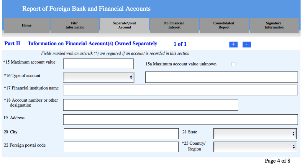 Part II of FBAR form