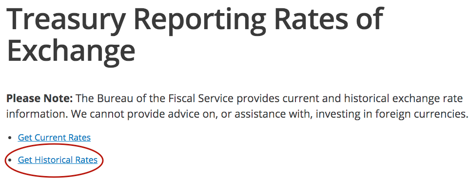 Treasury Reporting Rates of Exchange at Treasury.gov