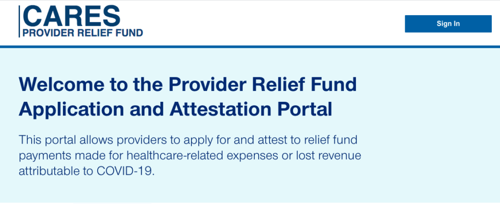 Image from landing page of Provider Relief Fund Phase 3 Application and attestation Portal