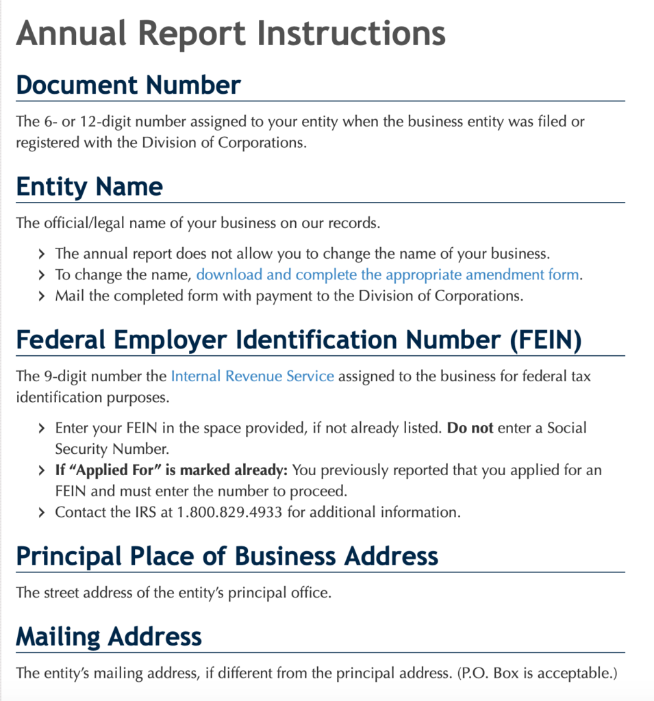 Annual report instructions